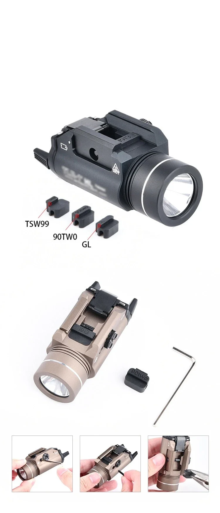 Linterna TR-1 utilizada en entorno boscoso con haz iluminando un sendero