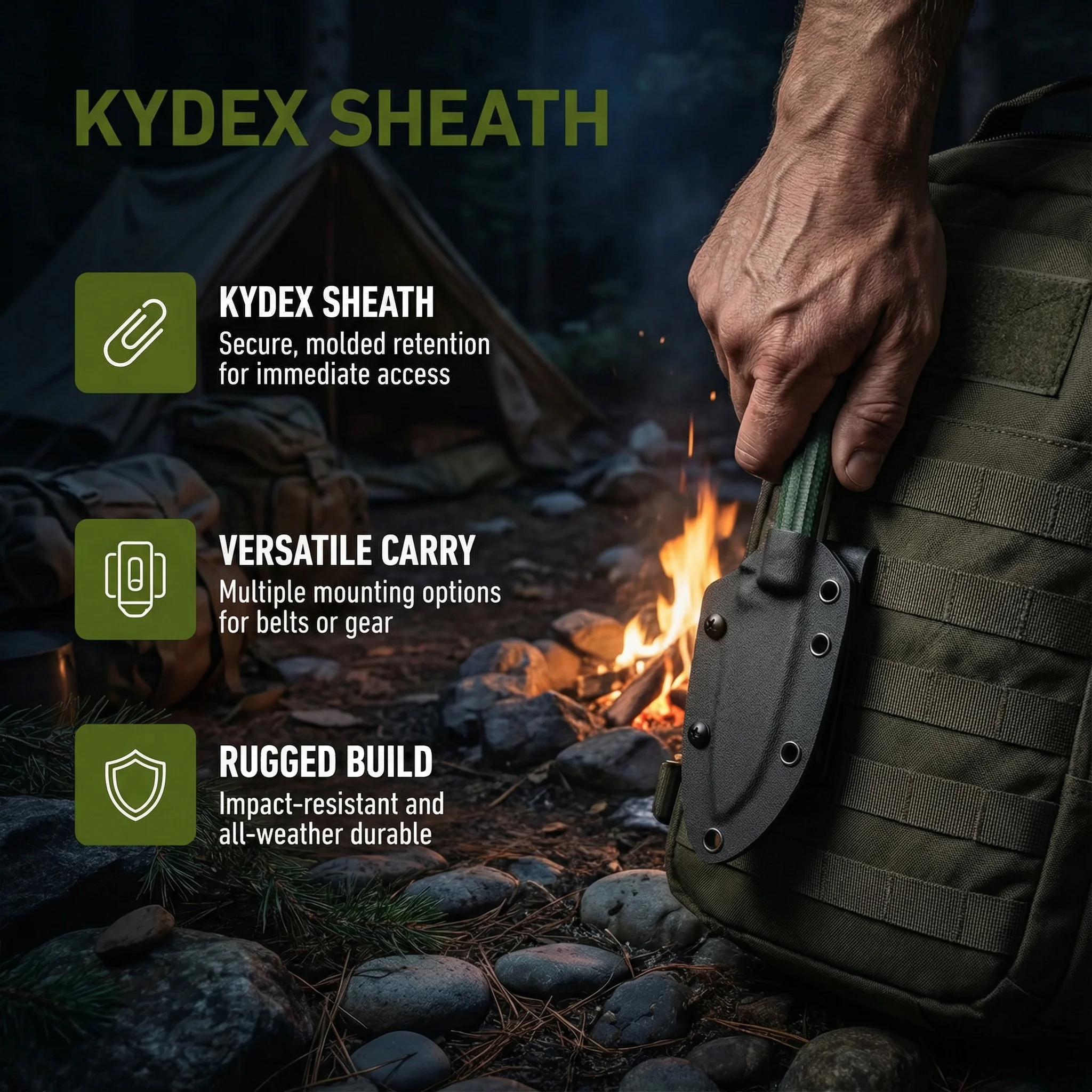 Cuchillo táctico de exteriores con mango G10 y funda duradera - imagen 5
