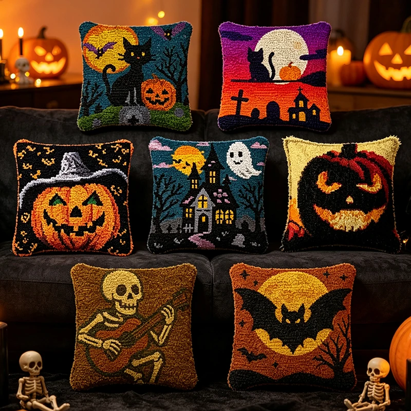 Kit de cojín de ganchillo Halloween bordado con calabaza y fantasma - imagen 3