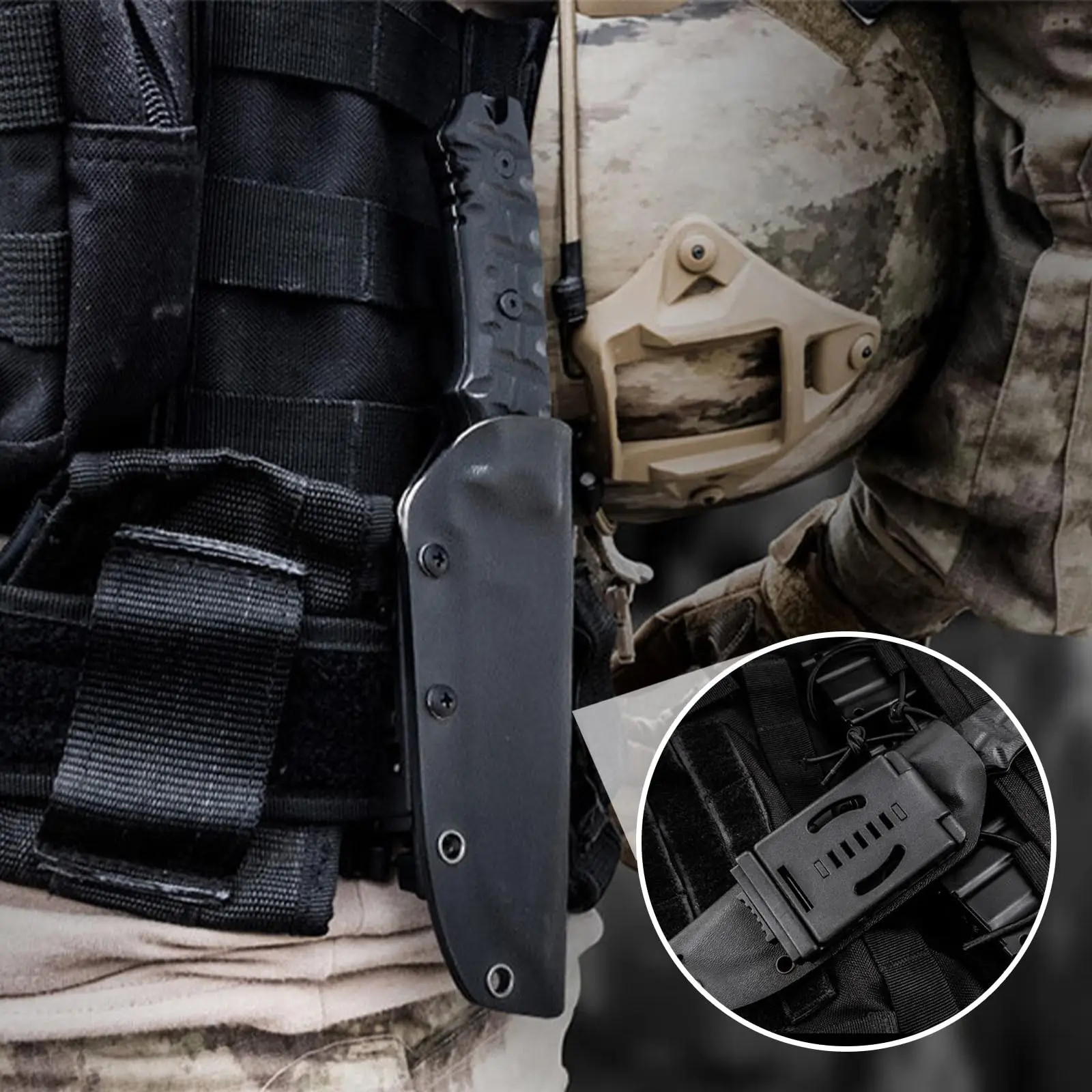 Ejemplo de instalación en cinturón y funda de cuchillo