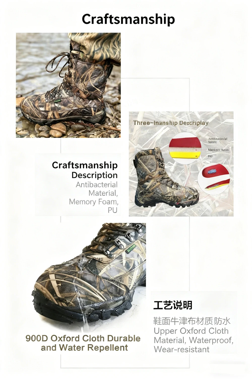 Botas tácticas caza impermeables camuflaje antideslizantes caña media - imagen 4