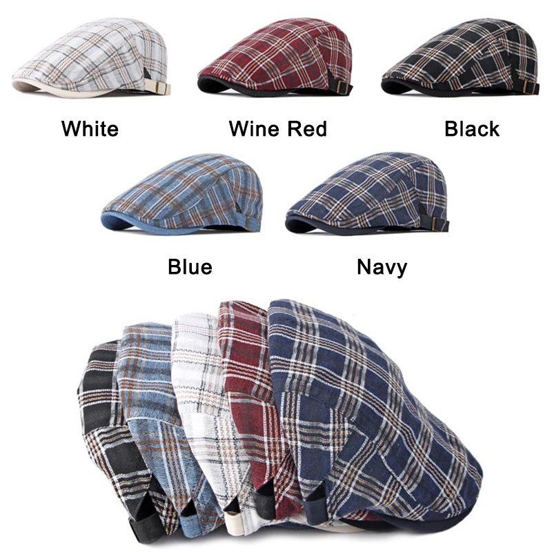 Gorra plana transpirable a cuadros con visera para verano - imagen 4