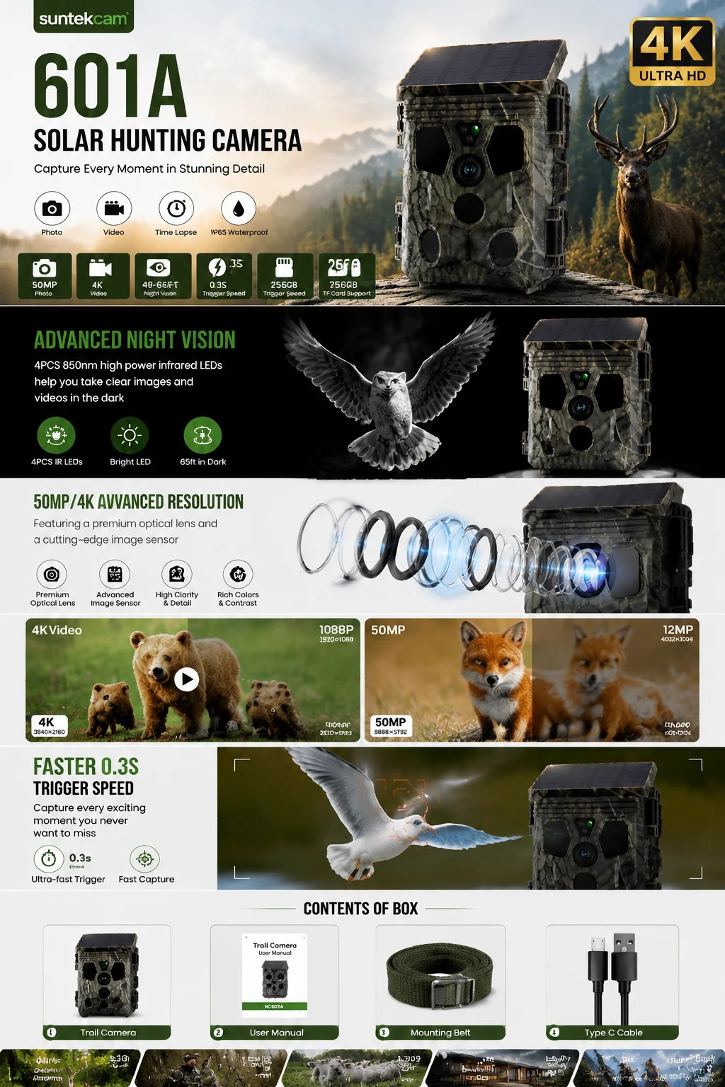 Cámara de caza Suntekcam HC-601A camuflada para vigilancia exterior