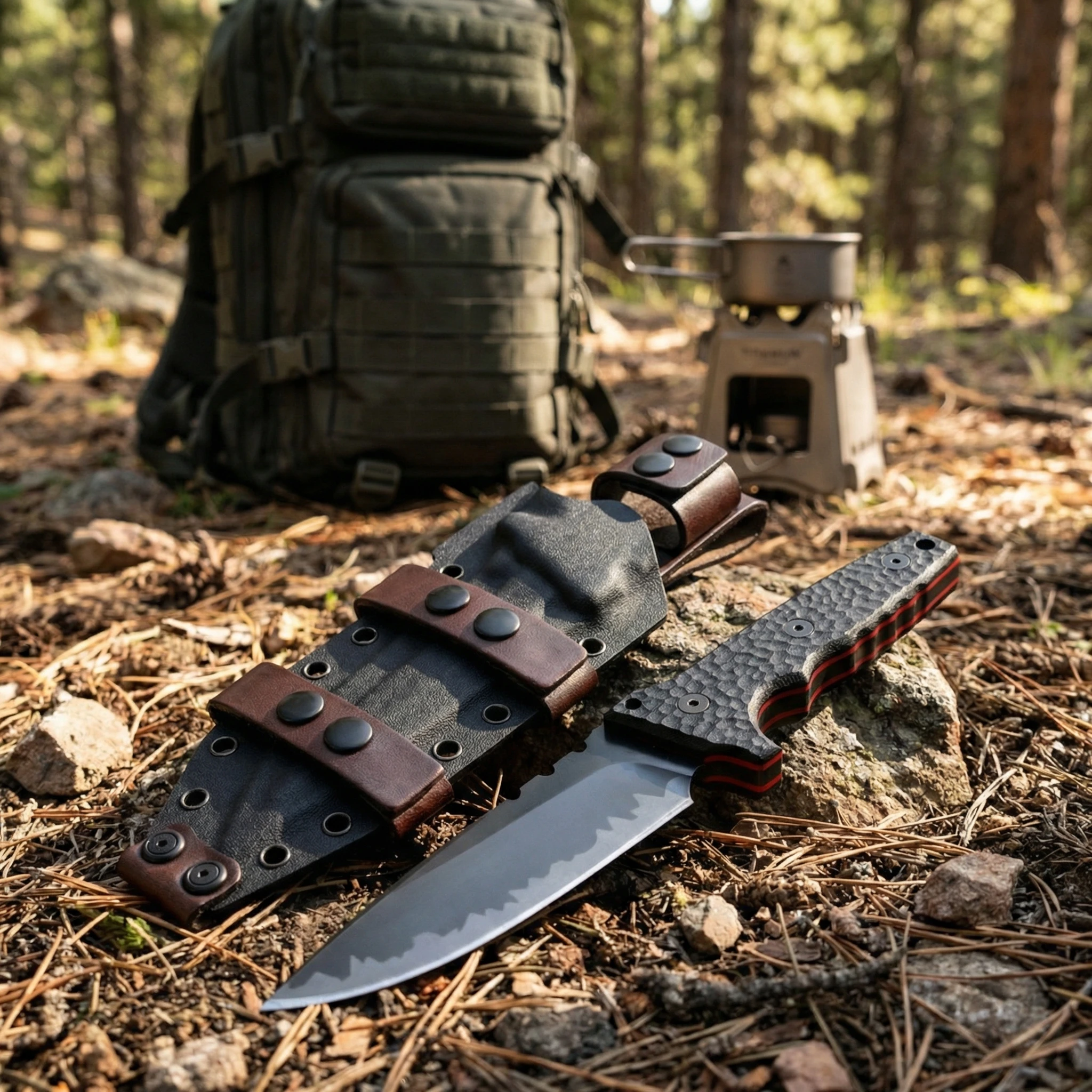 Cuchillo fijo táctico de acero para exteriores con funda