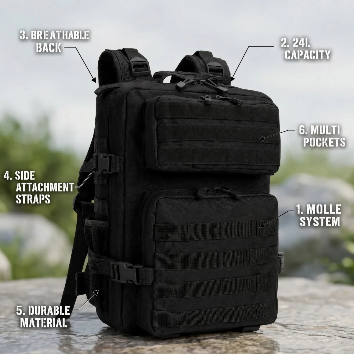 Mochila táctica MOLLE para camping, senderismo y caza diaria