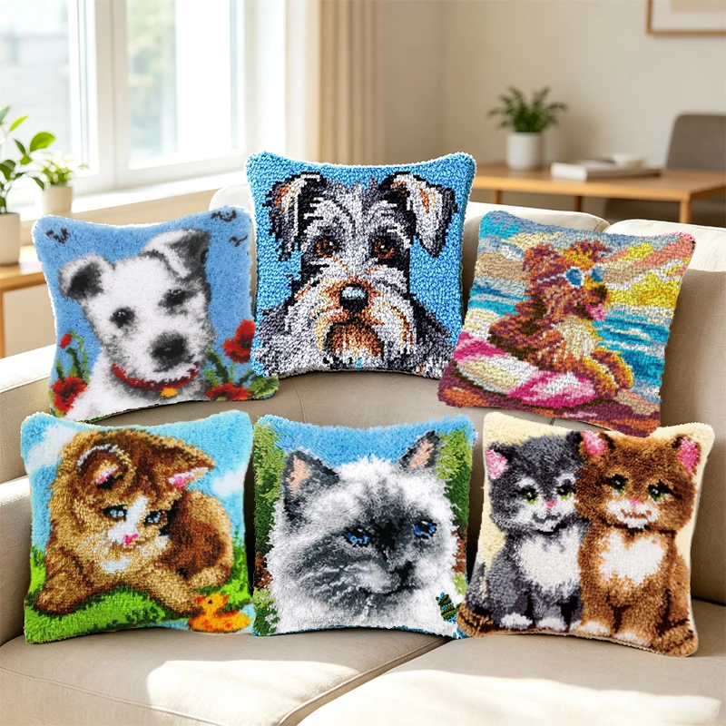 Kit de ganchillo con patrón impreso de animales para alfombras