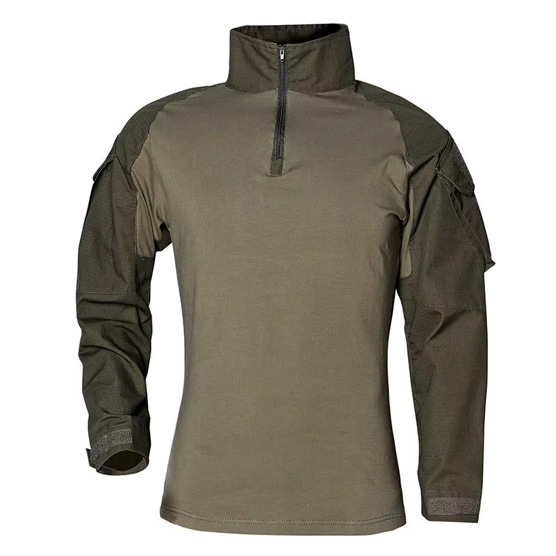 Vista de la camisa táctica con patrón camuflado