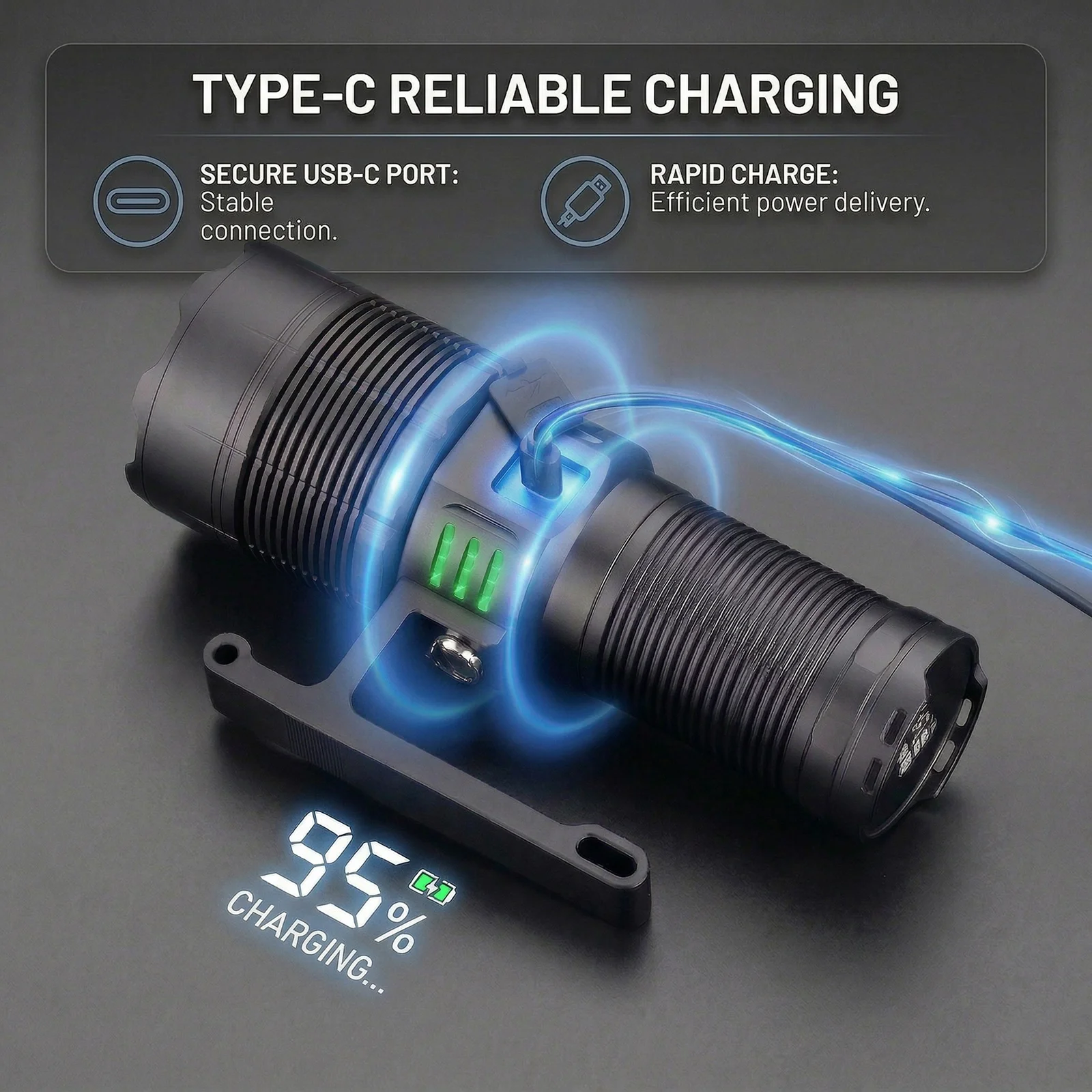 Linterna LED táctica recargable USB, aluminio resistente, para exterior - imagen 5