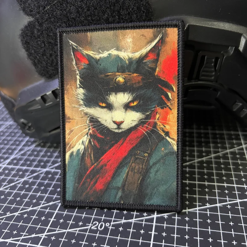 Parche moral táctico de gato retro con velcro para mochila - imagen 3
