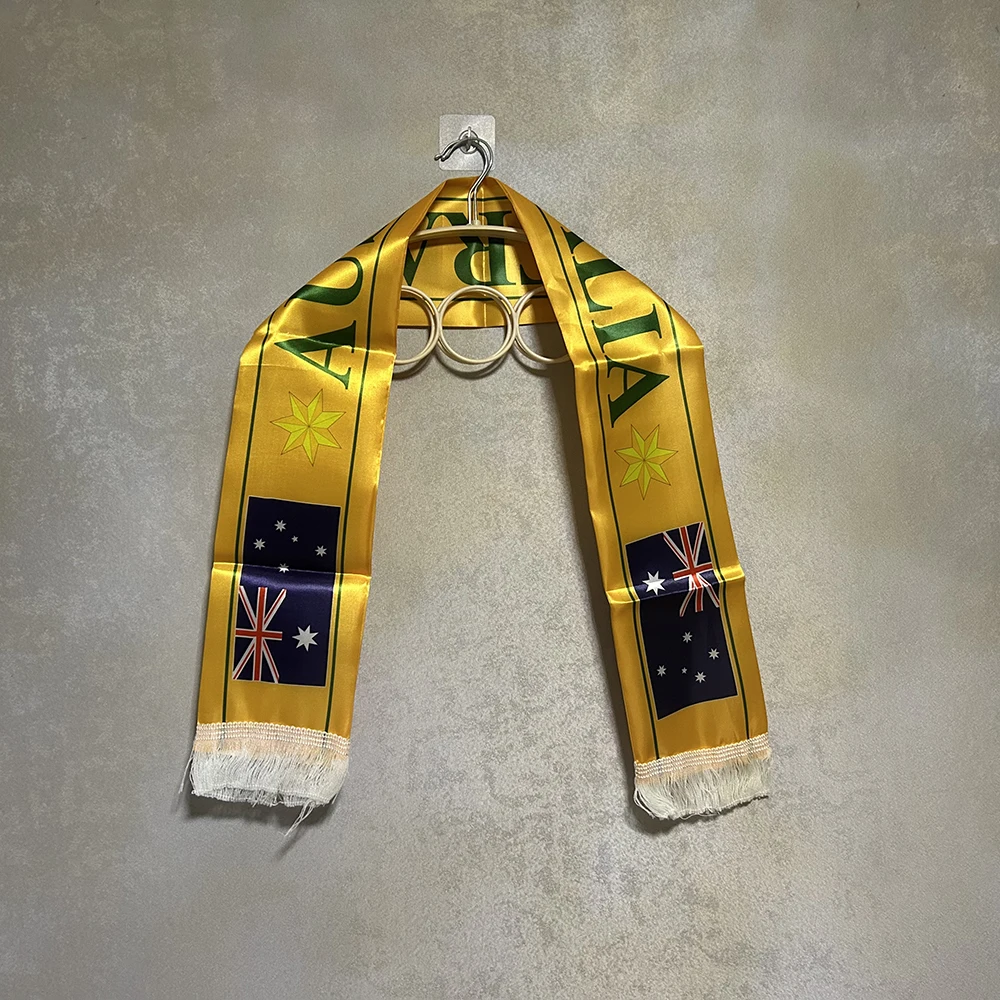 Bufanda bandera australiana satén doble cara con borlas