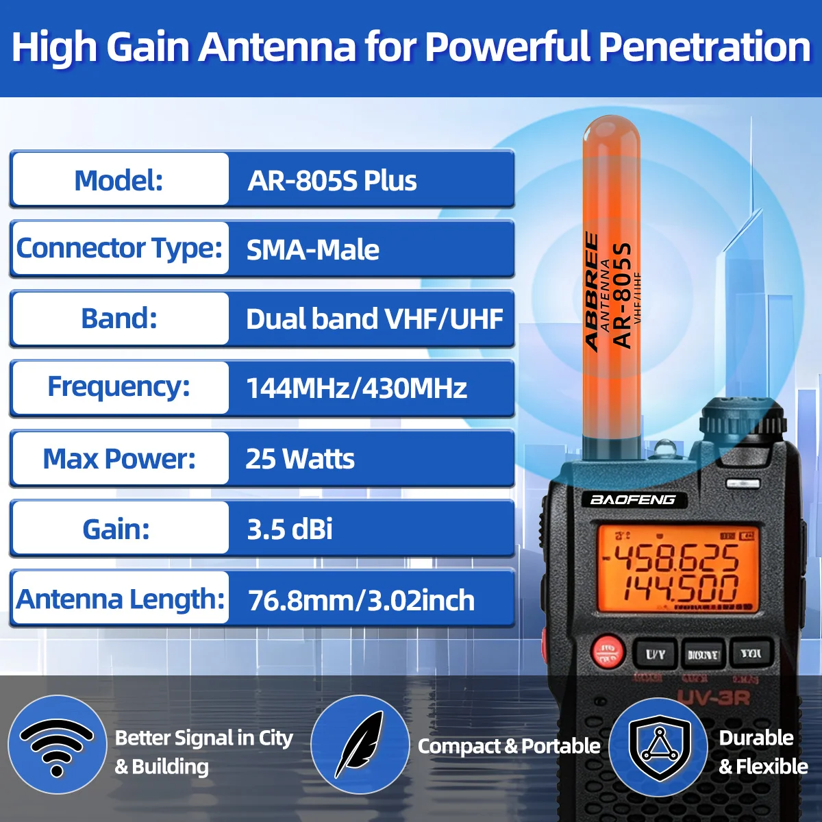 Antena ABBREEE AR-805S SMA macho para walkie talkie - imagen 5