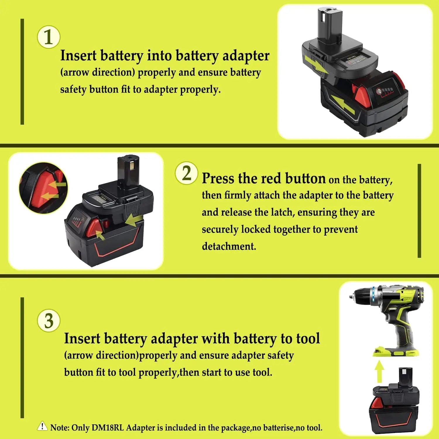 Adaptador batería compatible Dewalt/Milwaukee a Ryobi USB, negro