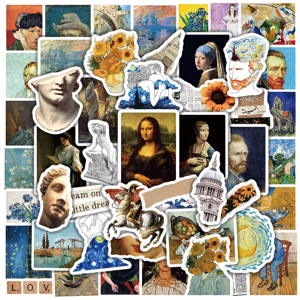 Pegatinas estéticas de pintura estilo Van Gogh y Da Vinci