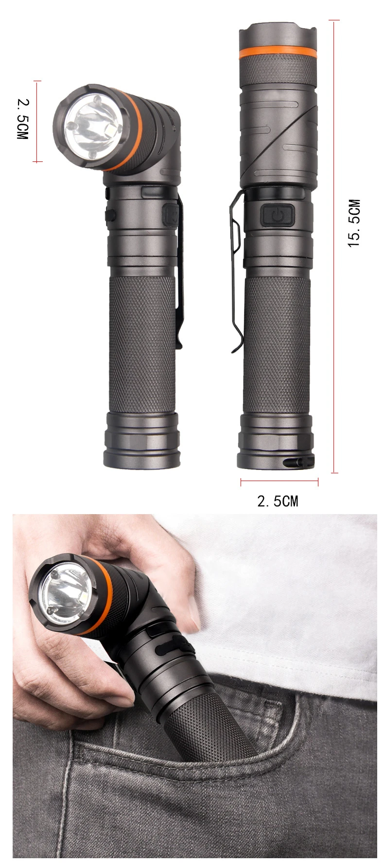 Linterna compacta de 9 modos con luz blanca, roja y verde