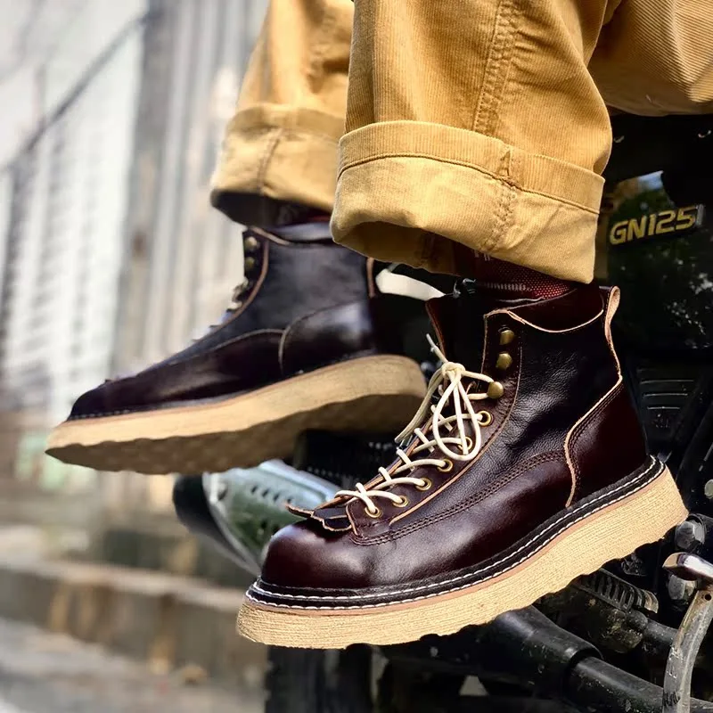 KOWM Botas trekking de piel vaca suela gruesa para exteriores hombre - imagen 4