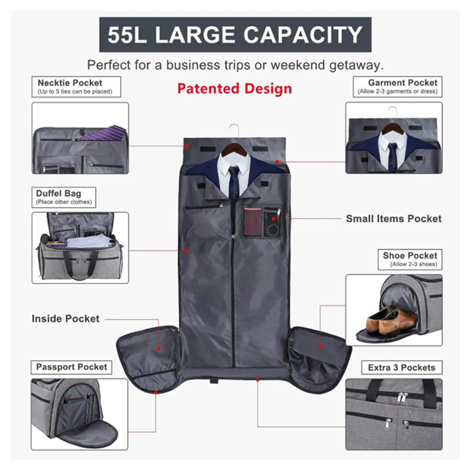 Bolsa de viaje lona plegable para trajes, ropa, hombre y mujer - imagen 5