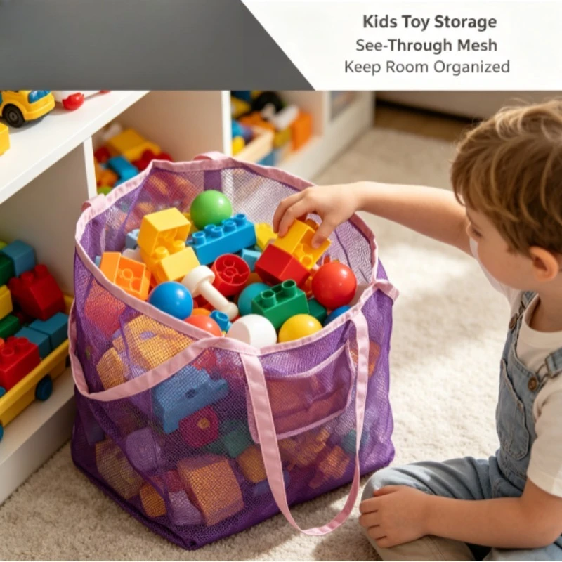 Bolsa plegable malla juguetes playa niños – Portátil herramientas arena viaje - imagen 5