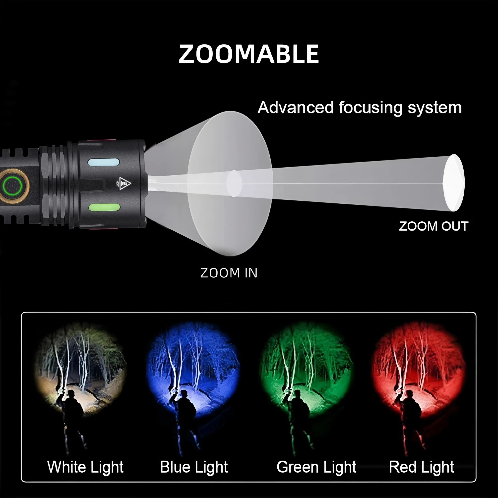 Alonefire Linterna táctica RGB recargable USB con zoom para pesca - imagen 3