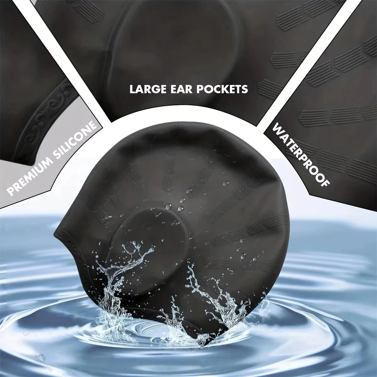 DIZETION Gorro natación silicona duradero bolsillos orejas pelo largo - imagen 2