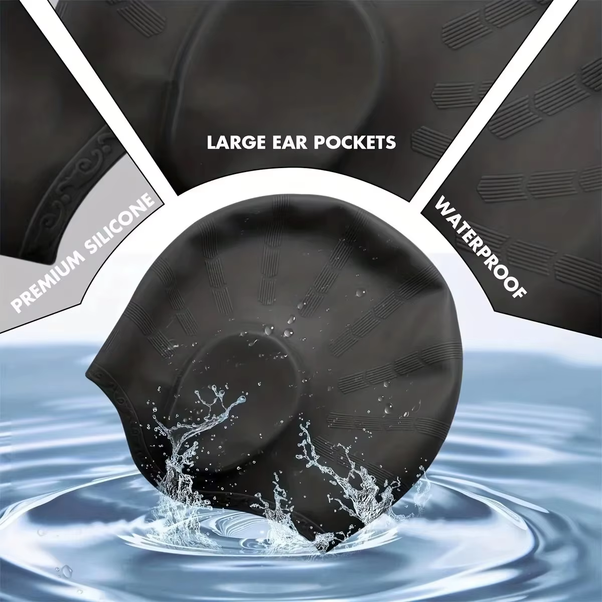 DIZETION Gorro natación silicona duradero bolsillos orejas pelo largo - imagen 2