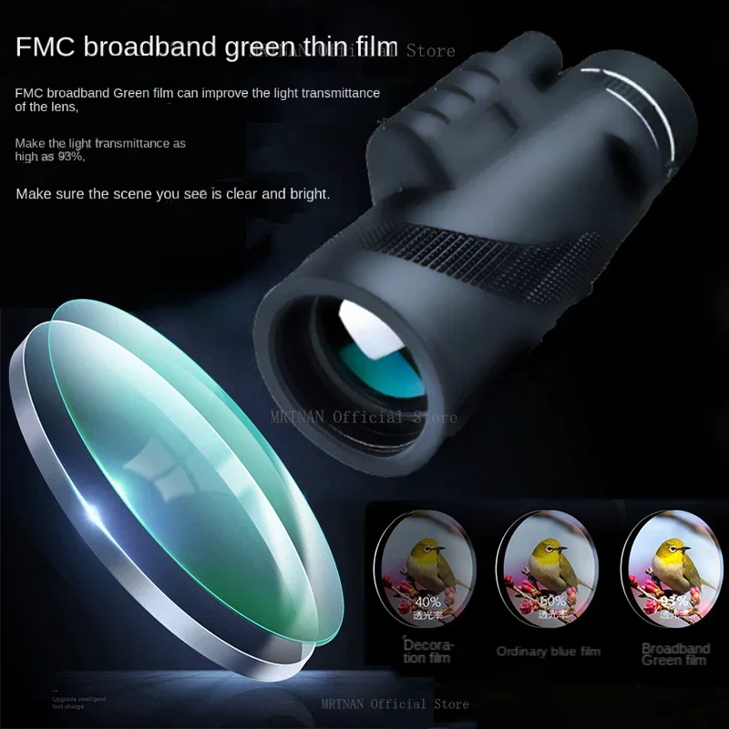 Telescopio monocular HD Bak4 de prisma con trípode y clip móvil