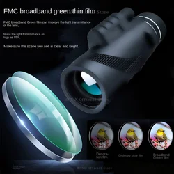 Telescopio monocular HD Bak4 de prisma con trípode y clip móvil