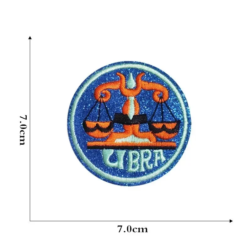 Parche bordado zodiacal Aries-Libra redondo con purpurina para coser