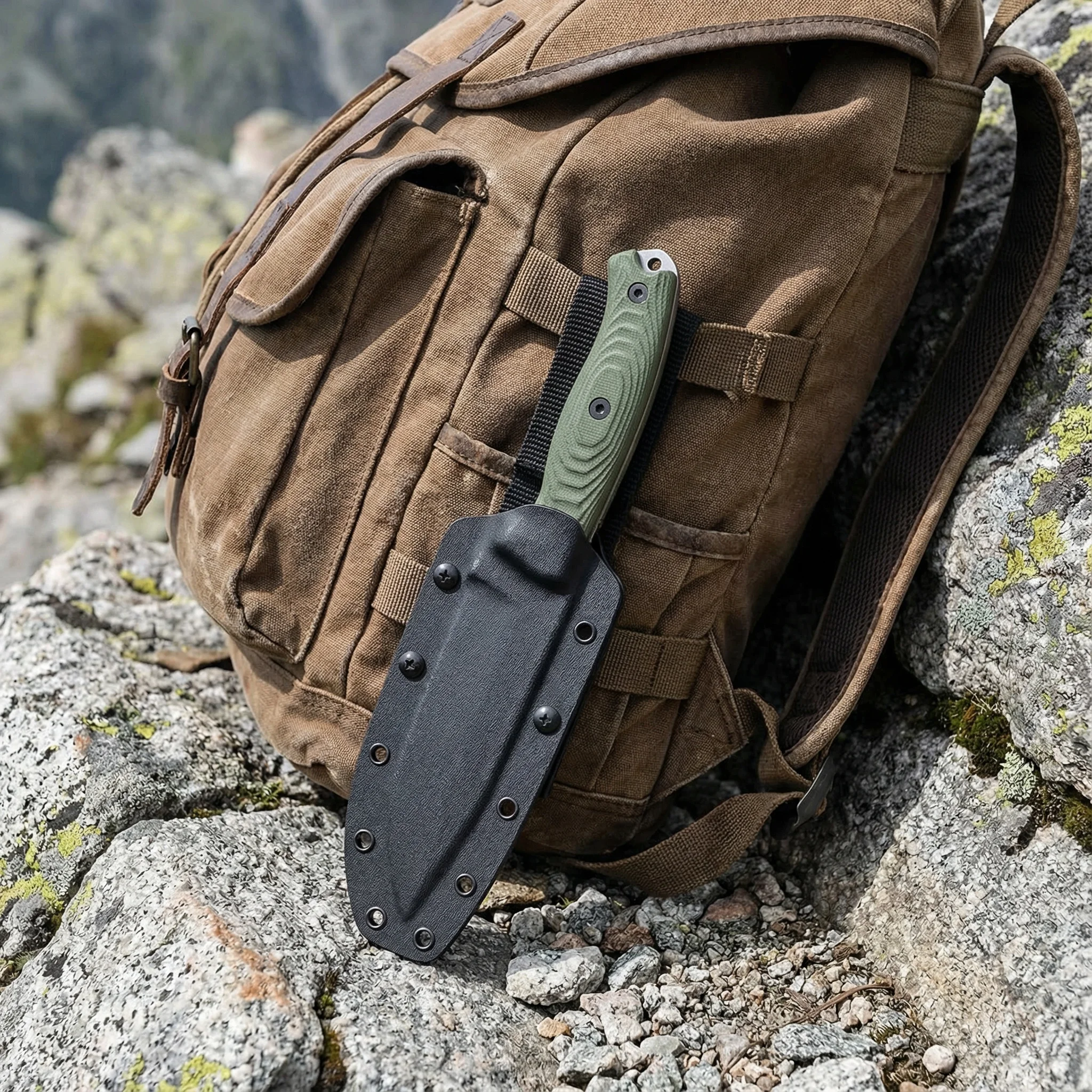Cuchillo hoja fija táctico para exteriores con mango de lino y funda