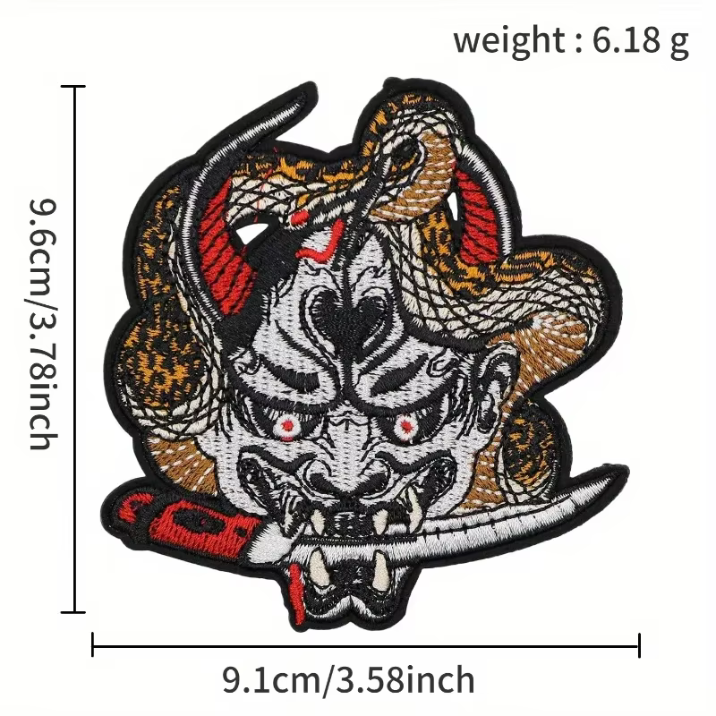 Parche bordado Hannya Oni termoadhesivo militar para mochilas y ropa - imagen 4