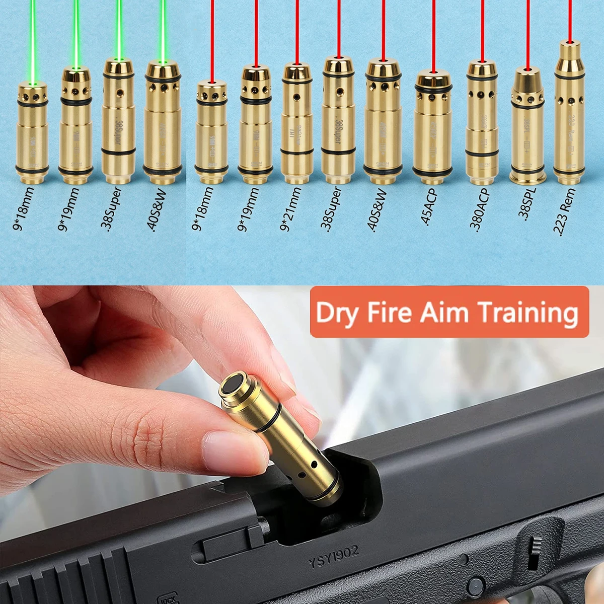 Cartucho de entrenamiento táctico 9mm láser rojo y verde para seco - imagen 4