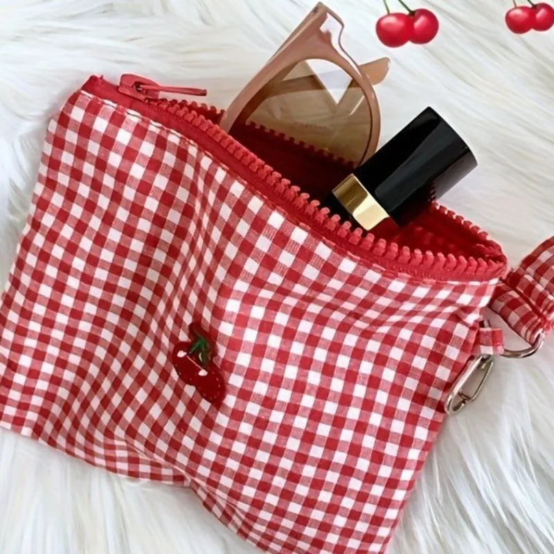 Neceser de maquillaje con estampado de cerezas y organizador de viaje