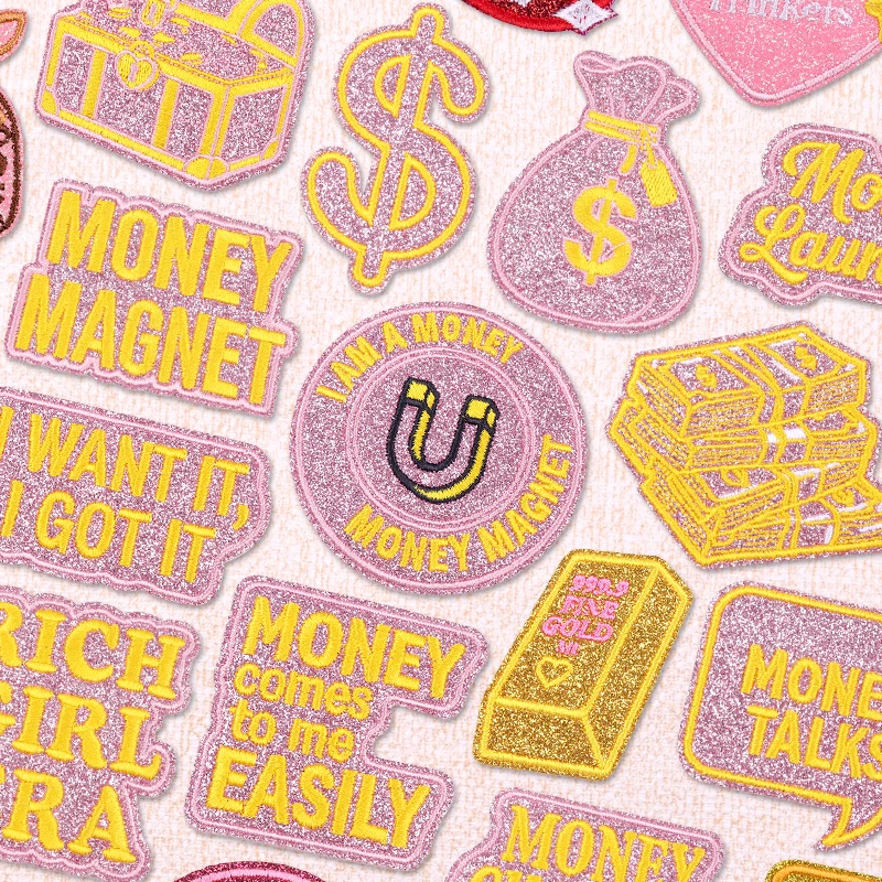 Parche de dinero rosa con símbolo de dólar