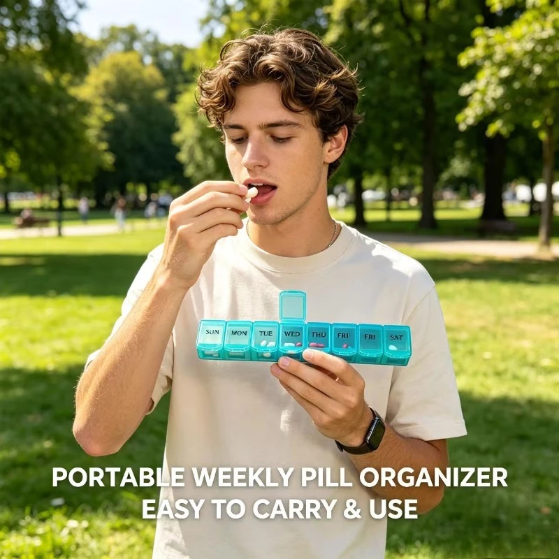 Pastillero semanal con cierre hermético multicromo, caja de pastillas