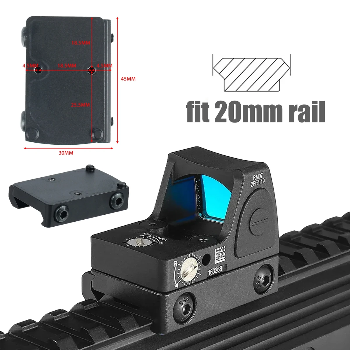 Mira de Punto Rojo Mini RM para Riel Picatinny 20 mm Glock - imagen 5