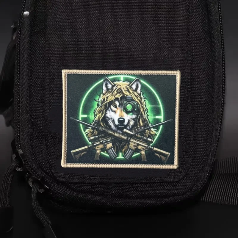 Parche táctico militar de lobo con velcro para mochila y ropa