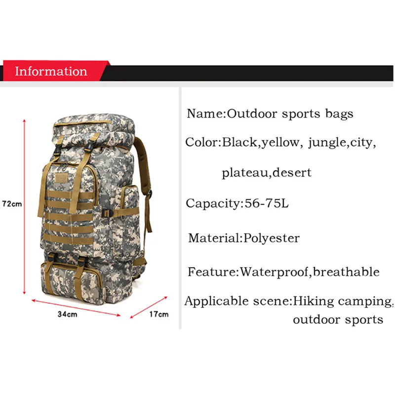 Mochila táctica MOLLE impermeable camo senderismo - imagen 2