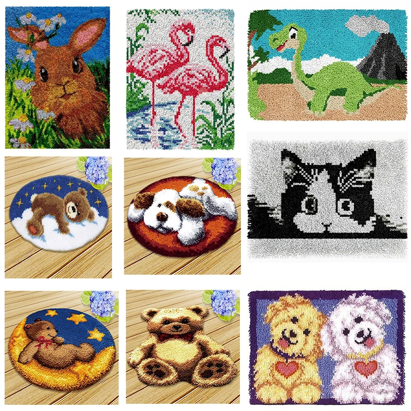 Kit punto de lana animales y alfombra cojín coser - imagen 5