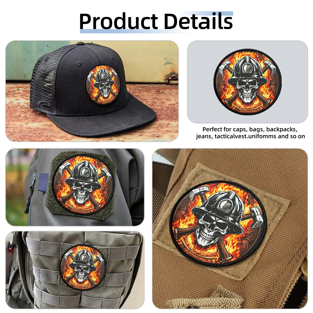 Parche táctico calavera bombero con hachas cruzadas gancho-bucle - imagen 5