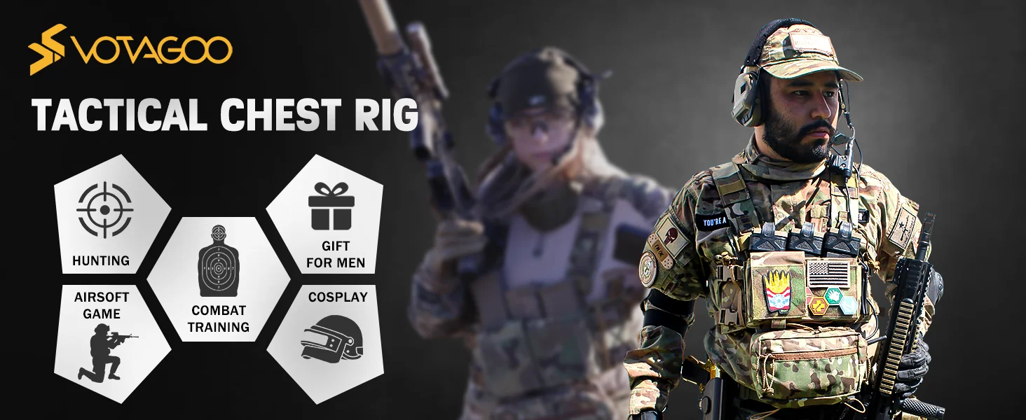 vista frontal del tactical chest rig con paneles modulares