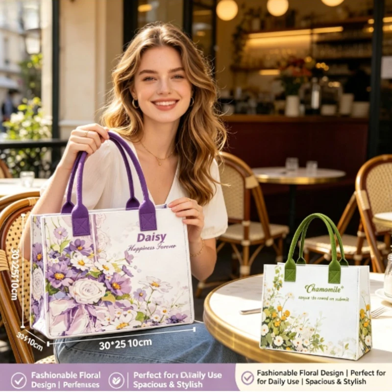 Bolsa de fieltro floral ecológica, mano elegante, gran capacidad - imagen 5