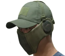 Gorra táctica con máscara de rejilla metálica y protección auditiva