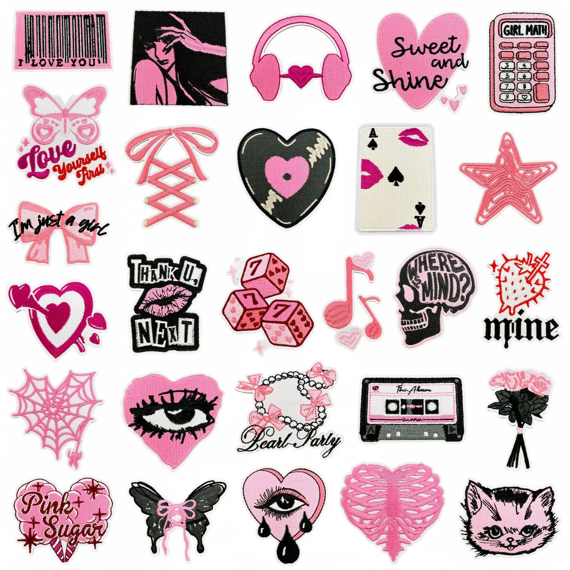 Parches termoadhesivos emblema corazón rosa bordado para tela