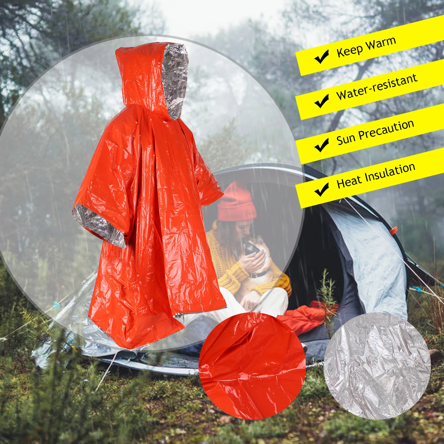 Chubasquero aluminio emergencia – Impermeable táctico ligero - imagen 3
