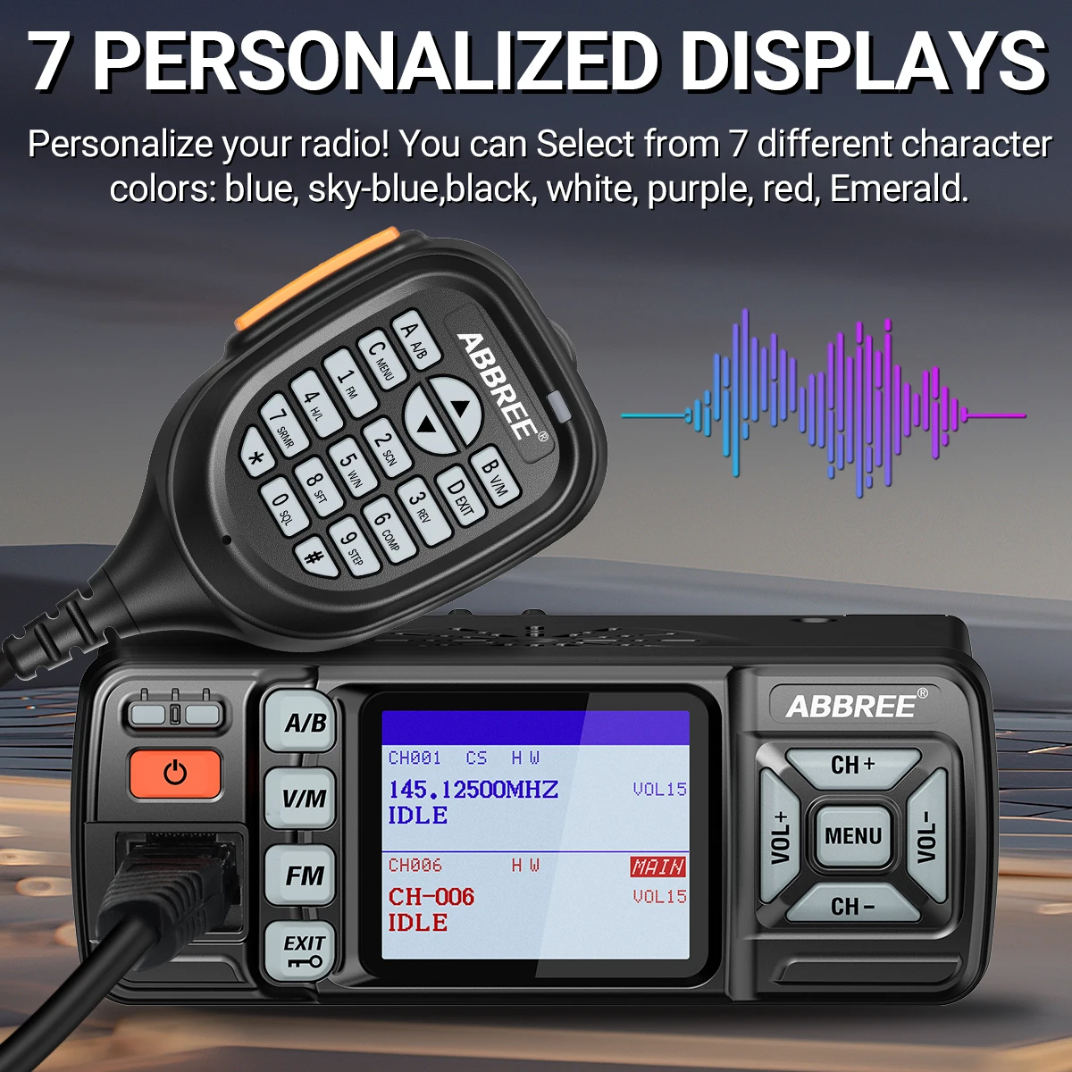 Abbree AR-318 radio móvil banda dual VHF/UHF con cifrado de voz