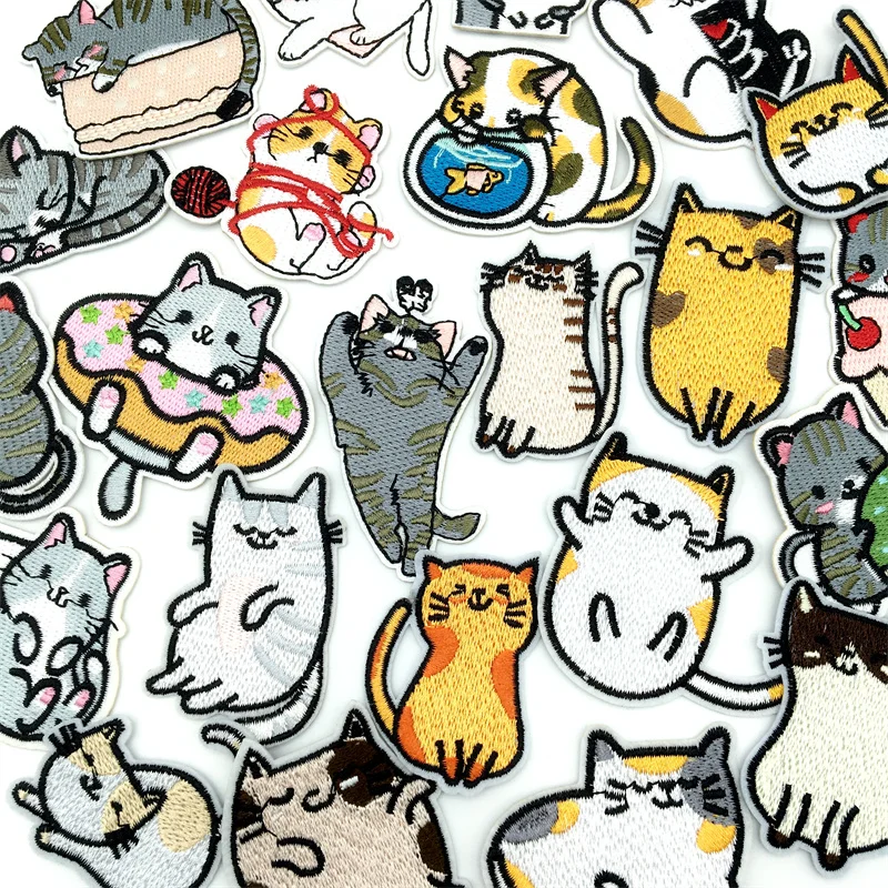 Parches bordados termoadhesivos gato dibujos animados para ropa - imagen 3