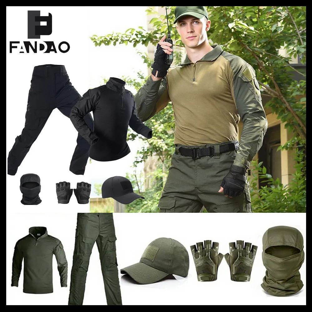 Uniforme táctico camuflaje ripstop multicolor con gorra y guantes
