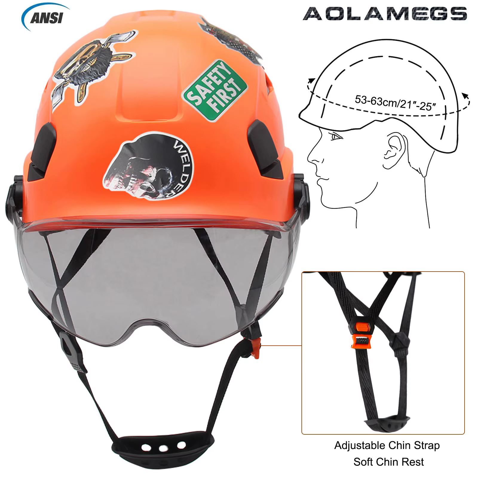Casco de seguridad CE con gafas y pegatinas DIY en azul