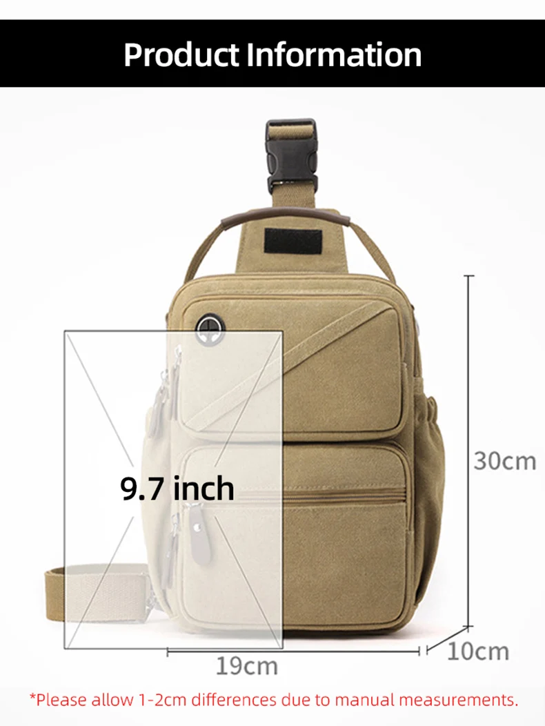 Mochila retro de lona Scione en color caqui, vista frontal