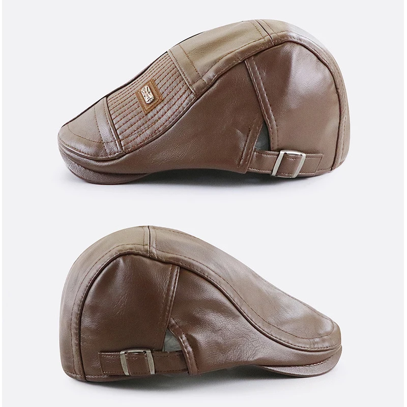 Gorra newsboy de cuero PU con visera plana para hombre - imagen 5