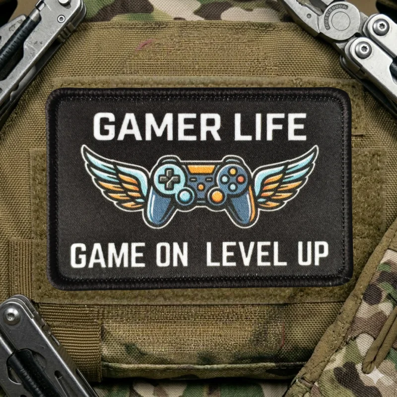 GAMER LIFE parche táctico gamer bordado con gancho y bucle nivel up - imagen 5